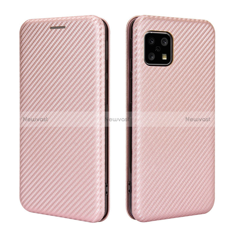 Leather Case Stands Flip Cover Holder L02Z for Sharp Aquos Sense4 Lite Rose Gold