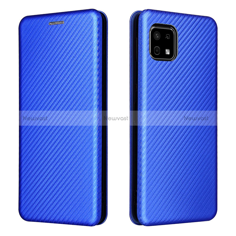 Leather Case Stands Flip Cover Holder L02Z for Sharp Aquos Sense6 Blue