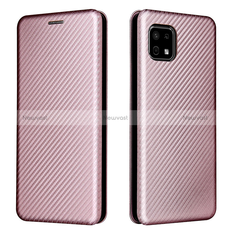 Leather Case Stands Flip Cover Holder L02Z for Sharp Aquos Sense6 Rose Gold