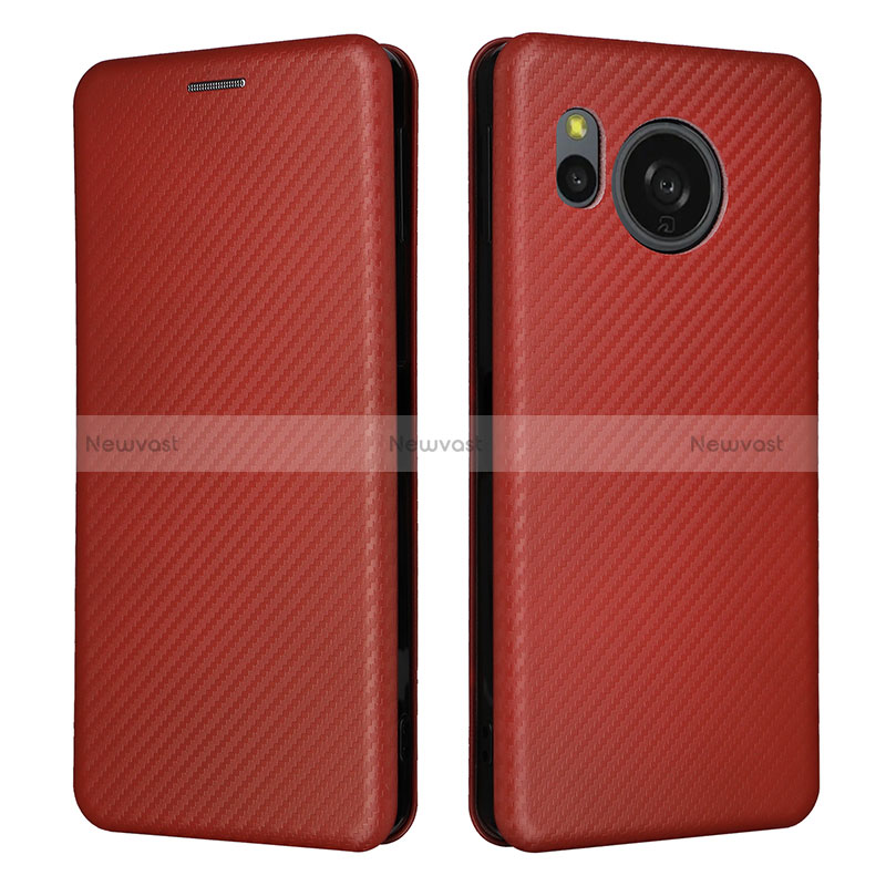 Leather Case Stands Flip Cover Holder L02Z for Sharp Aquos Sense8 Brown