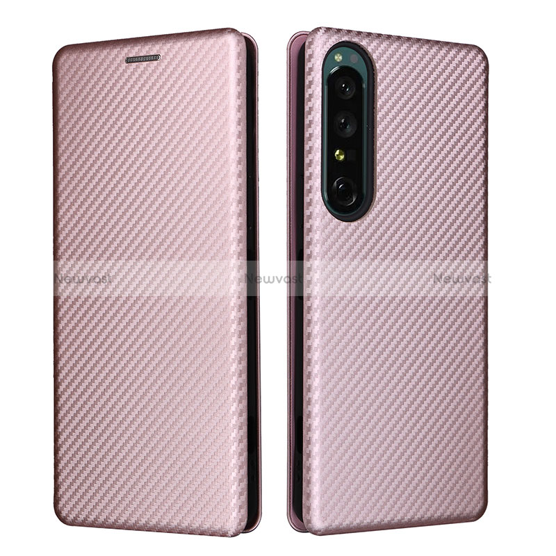 Leather Case Stands Flip Cover Holder L02Z for Sony Xperia 1 IV SO-51C Rose Gold