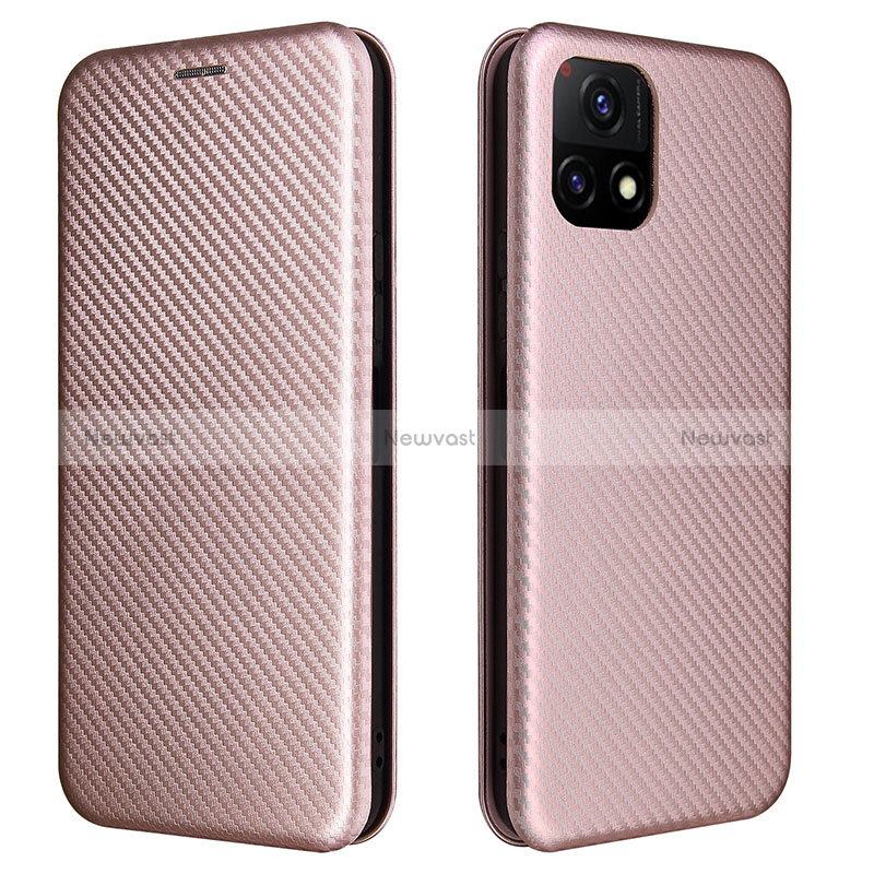 Leather Case Stands Flip Cover Holder L02Z for Vivo iQOO U3 5G Rose Gold