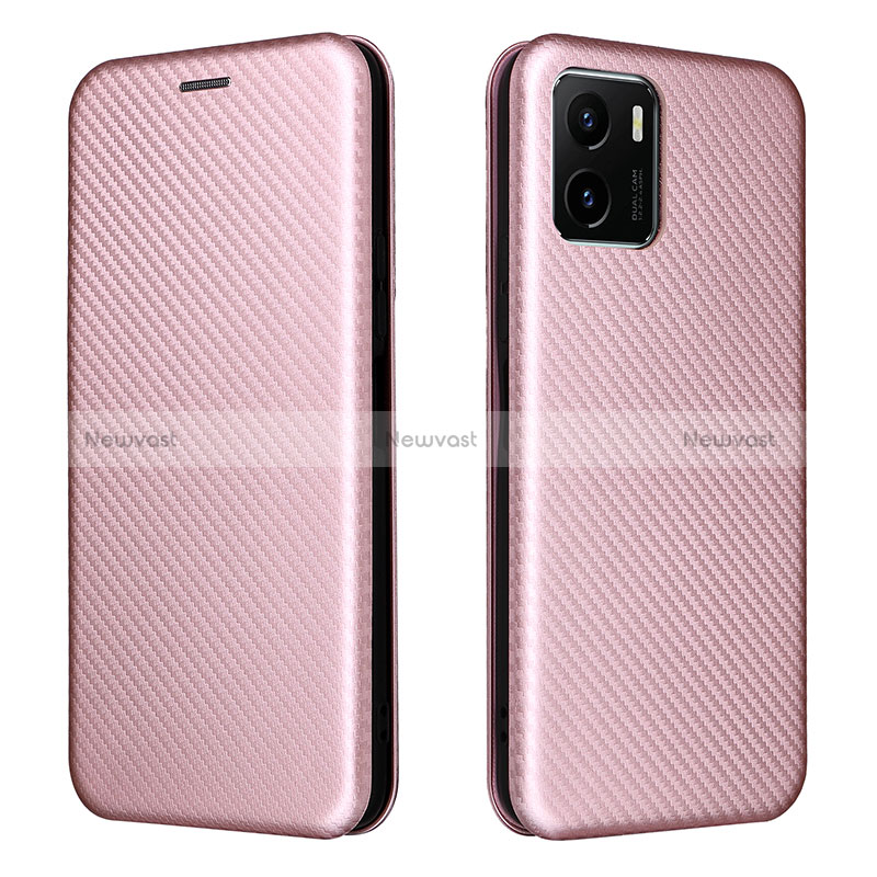 Leather Case Stands Flip Cover Holder L02Z for Vivo iQOO U5x Rose Gold