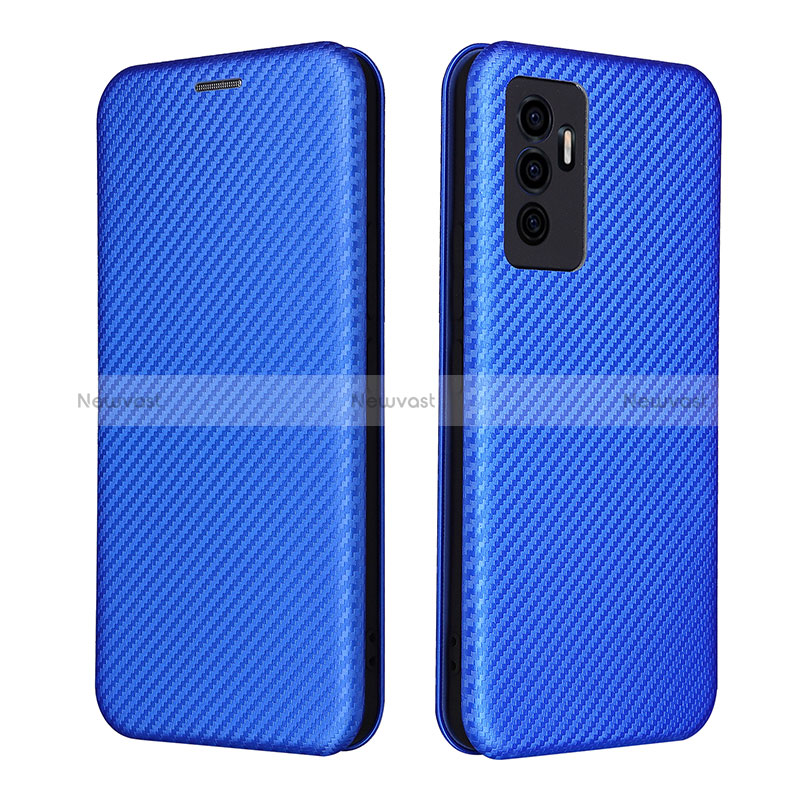 Leather Case Stands Flip Cover Holder L02Z for Vivo V23e 5G Blue