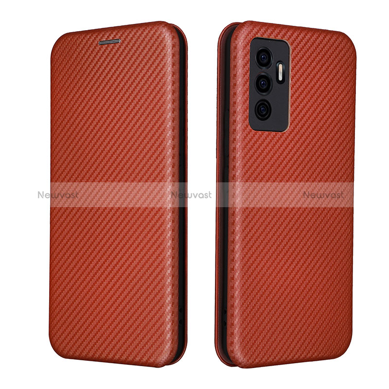 Leather Case Stands Flip Cover Holder L02Z for Vivo V23e 5G Brown