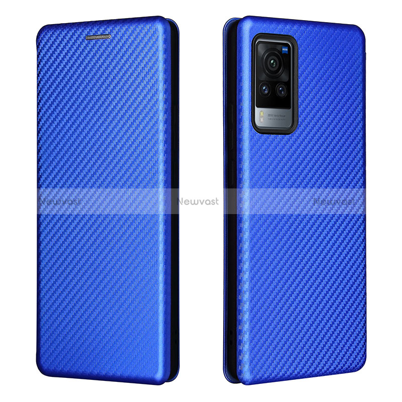 Leather Case Stands Flip Cover Holder L02Z for Vivo X60 Pro 5G Blue