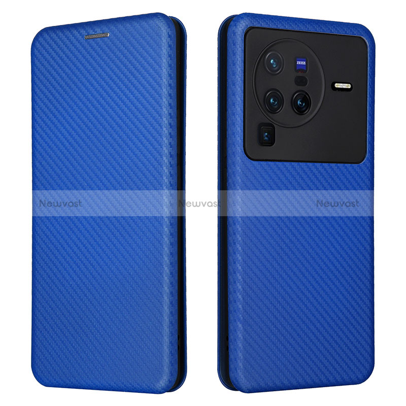 Leather Case Stands Flip Cover Holder L02Z for Vivo X80 Pro 5G Blue