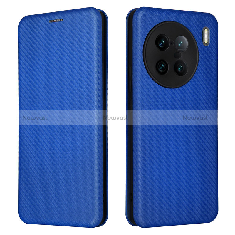 Leather Case Stands Flip Cover Holder L02Z for Vivo X90 Pro+ Plus 5G Blue