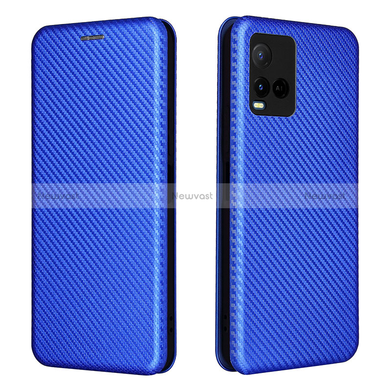 Leather Case Stands Flip Cover Holder L02Z for Vivo Y21a Blue