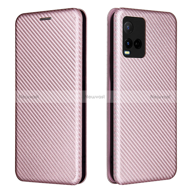 Leather Case Stands Flip Cover Holder L02Z for Vivo Y21G Rose Gold