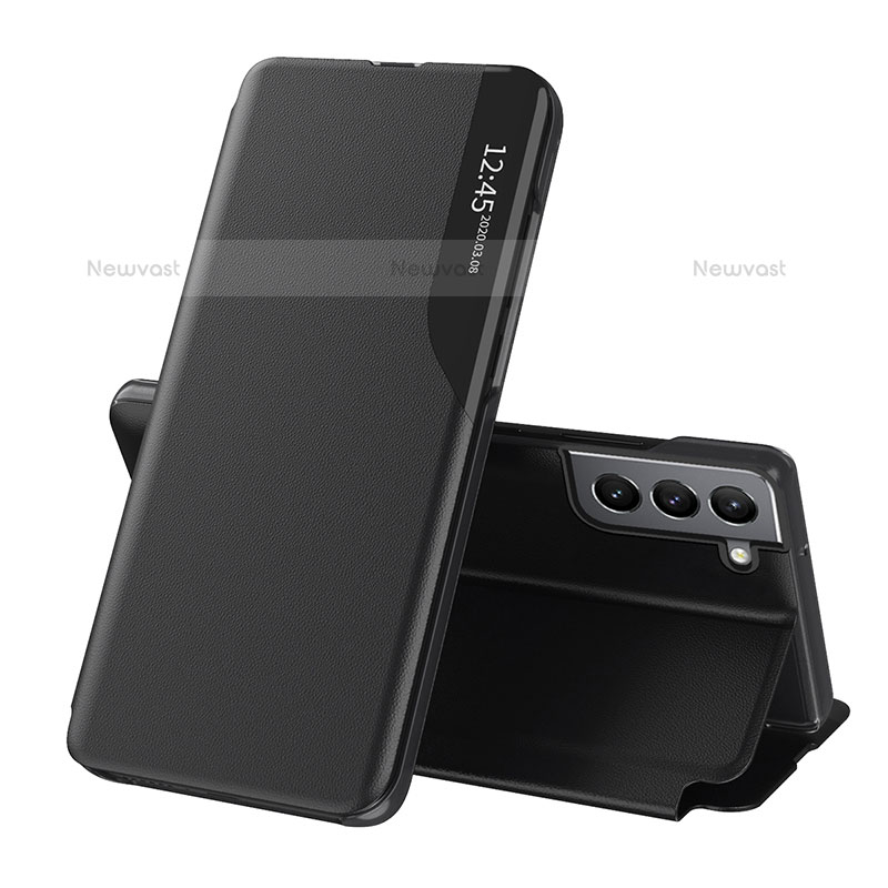 Leather Case Stands Flip Cover Holder L03 for Samsung Galaxy S21 5G Black