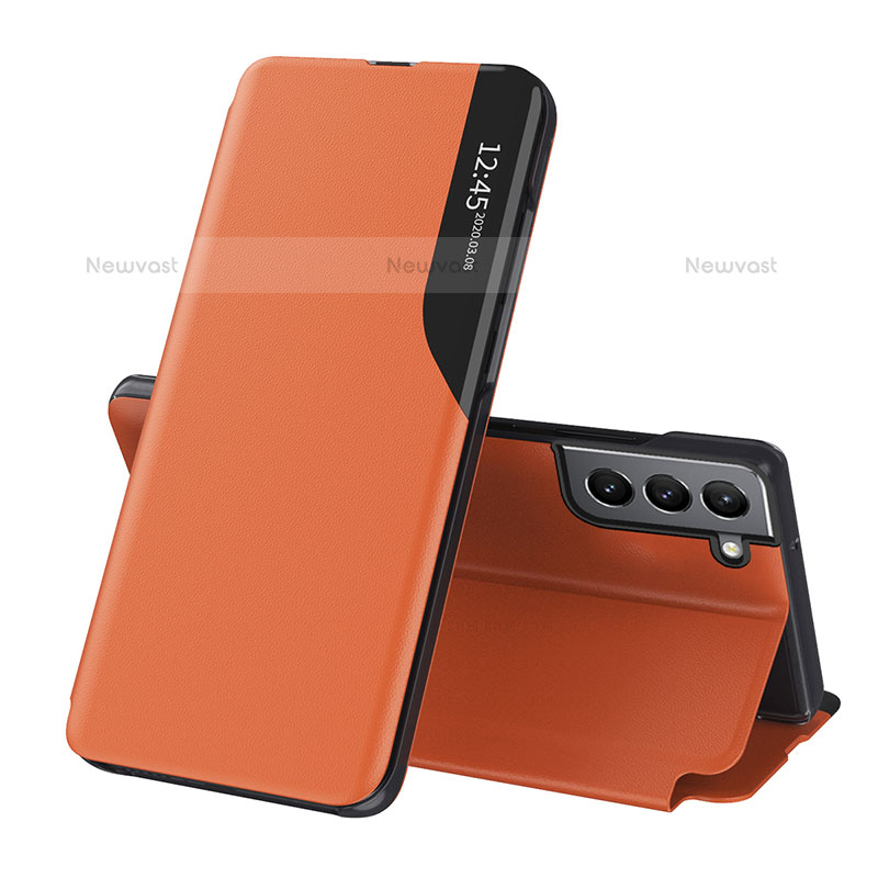 Leather Case Stands Flip Cover Holder L03 for Samsung Galaxy S21 5G Orange