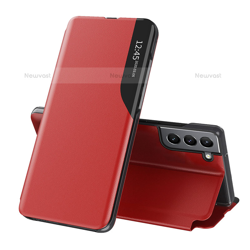 Leather Case Stands Flip Cover Holder L03 for Samsung Galaxy S21 5G Red