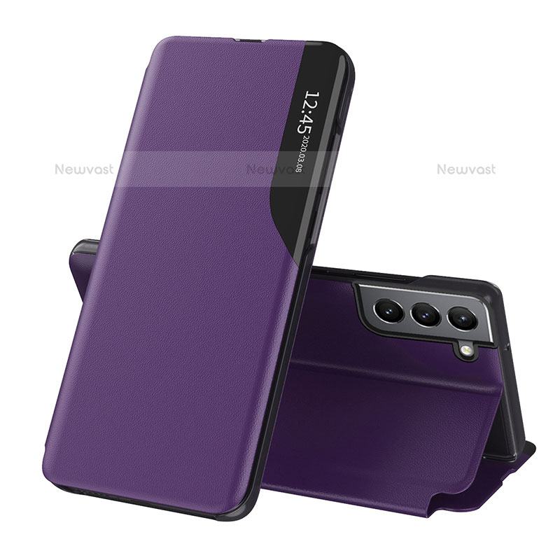 Leather Case Stands Flip Cover Holder L03 for Samsung Galaxy S21 Plus 5G Purple