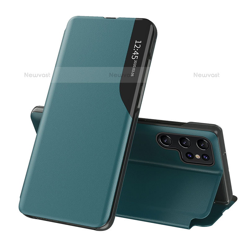 Leather Case Stands Flip Cover Holder L03 for Samsung Galaxy S22 Ultra 5G Green