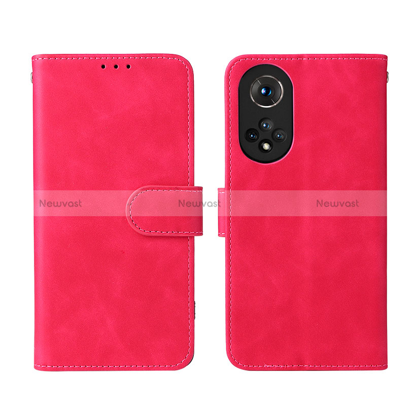 Leather Case Stands Flip Cover Holder L03Z for Huawei Honor 50 5G Hot Pink