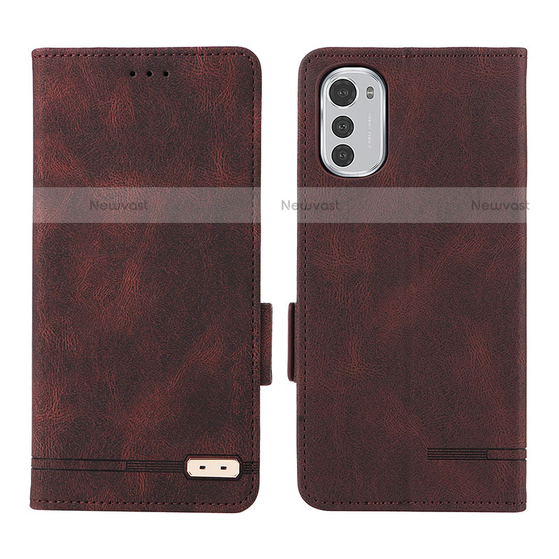 Leather Case Stands Flip Cover Holder L03Z for Motorola Moto E32 Brown