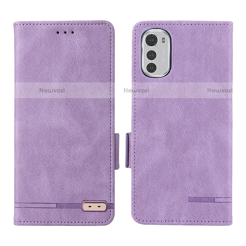 Leather Case Stands Flip Cover Holder L03Z for Motorola Moto E32 Purple