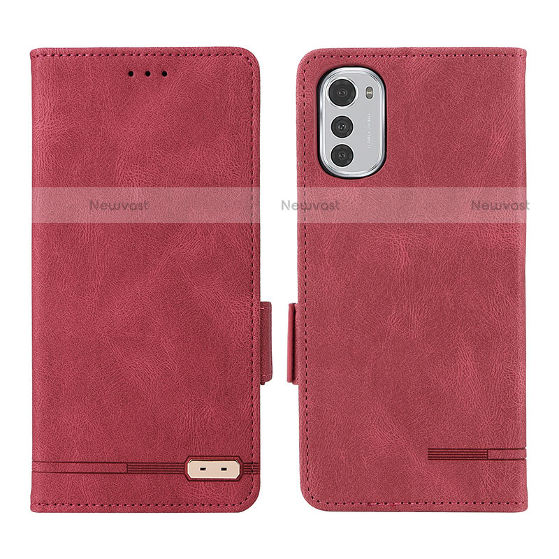 Leather Case Stands Flip Cover Holder L03Z for Motorola Moto E32 Red