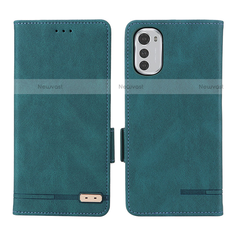 Leather Case Stands Flip Cover Holder L03Z for Motorola Moto E32s Green