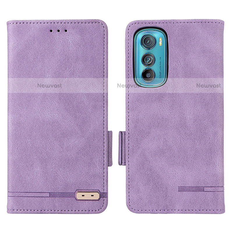 Leather Case Stands Flip Cover Holder L03Z for Motorola Moto Edge 30 5G Purple