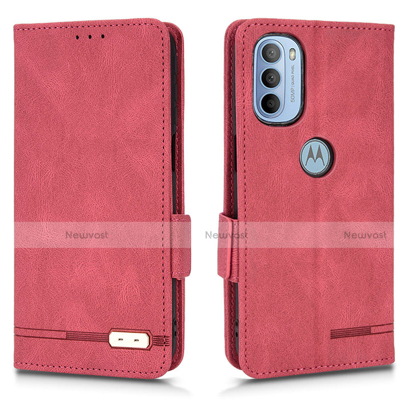 Leather Case Stands Flip Cover Holder L03Z for Motorola Moto G41 Red