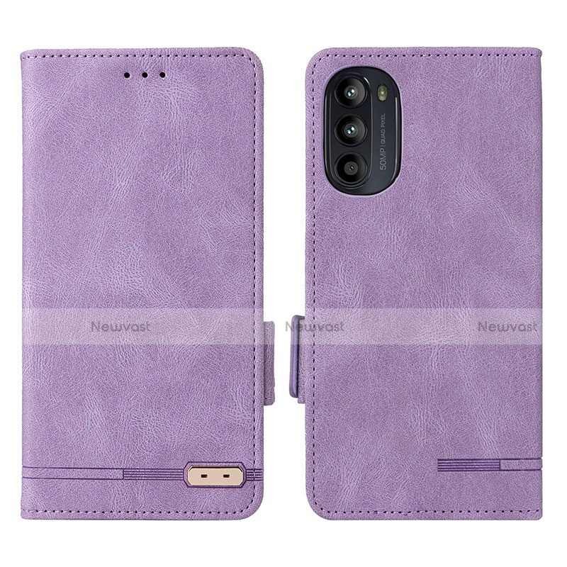 Leather Case Stands Flip Cover Holder L03Z for Motorola MOTO G52 Purple