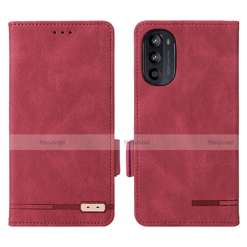 Leather Case Stands Flip Cover Holder L03Z for Motorola Moto G82 5G Red