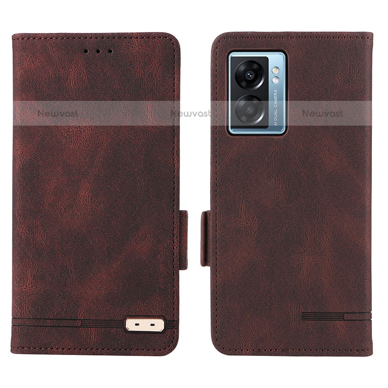 Leather Case Stands Flip Cover Holder L03Z for OnePlus Nord N300 5G Brown