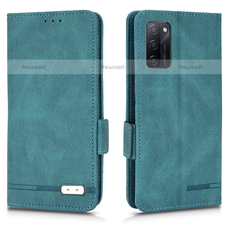 Leather Case Stands Flip Cover Holder L03Z for Oppo A55S 5G Green