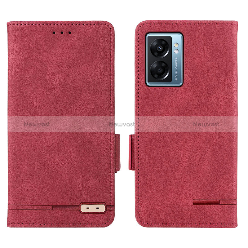 Leather Case Stands Flip Cover Holder L03Z for Oppo A56S 5G Red