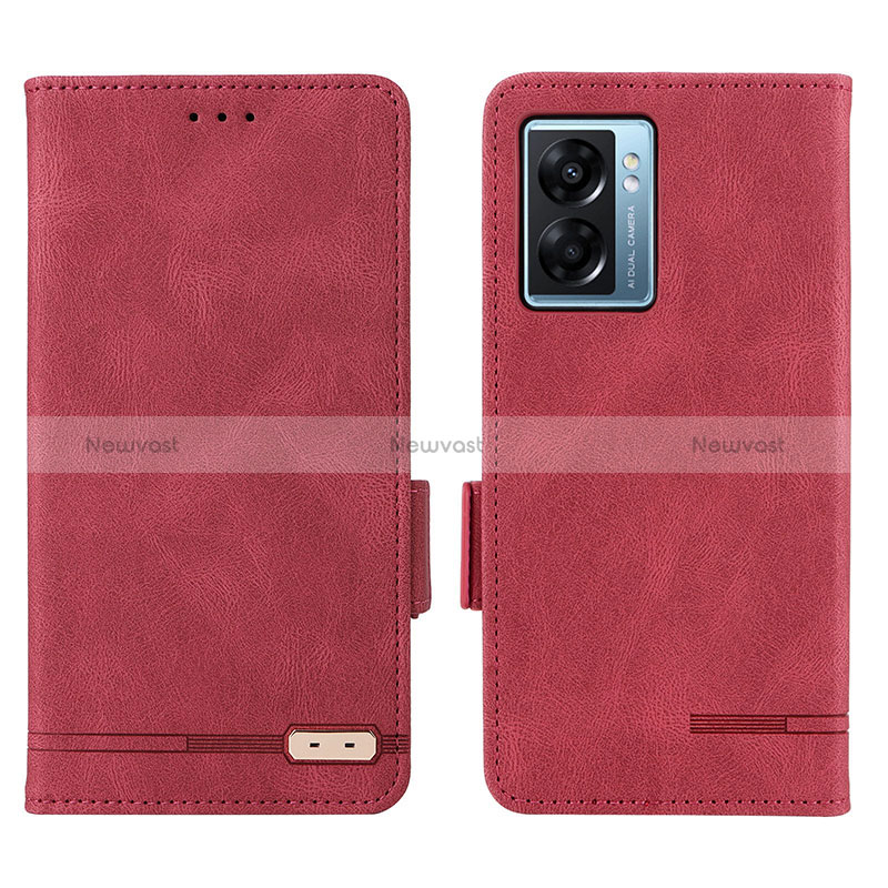 Leather Case Stands Flip Cover Holder L03Z for Oppo K10 5G India Red
