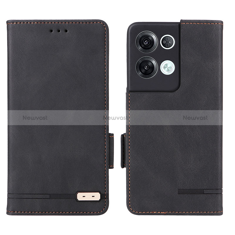 Leather Case Stands Flip Cover Holder L03Z for Oppo Reno8 Pro 5G Black