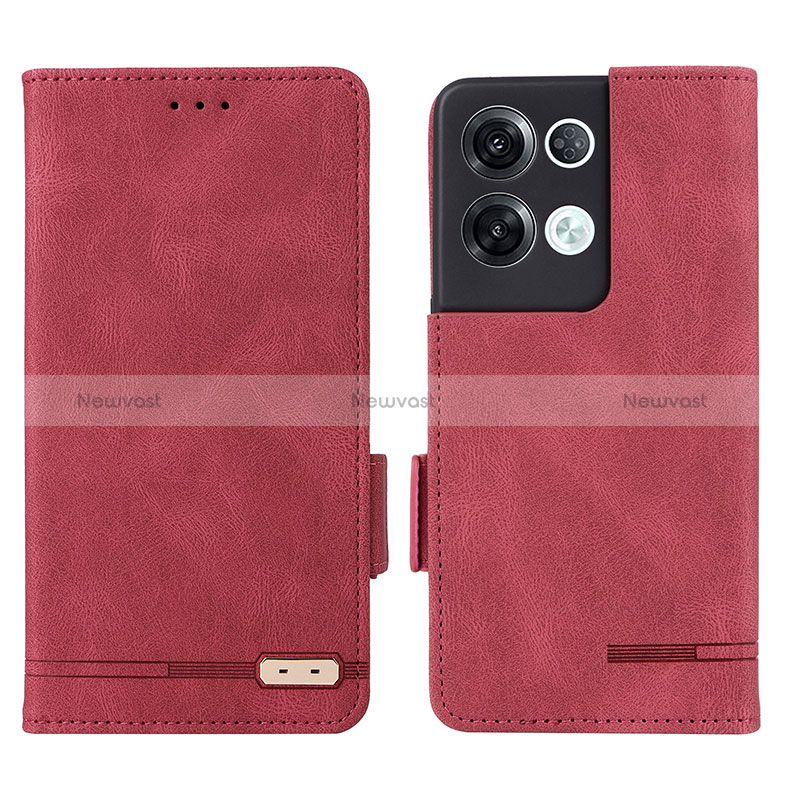 Leather Case Stands Flip Cover Holder L03Z for Oppo Reno8 Pro 5G Red