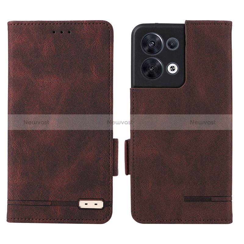 Leather Case Stands Flip Cover Holder L03Z for Oppo Reno9 5G Brown