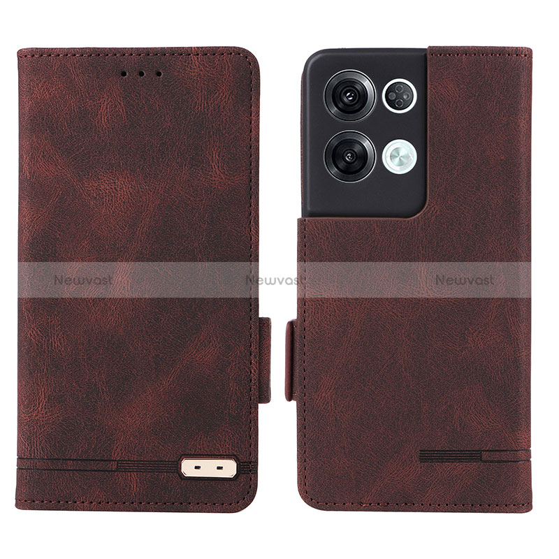 Leather Case Stands Flip Cover Holder L03Z for Oppo Reno9 Pro+ Plus 5G Brown