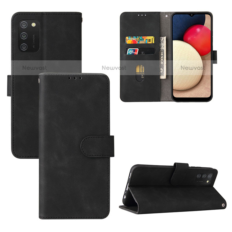 Leather Case Stands Flip Cover Holder L03Z for Samsung Galaxy A02s Black