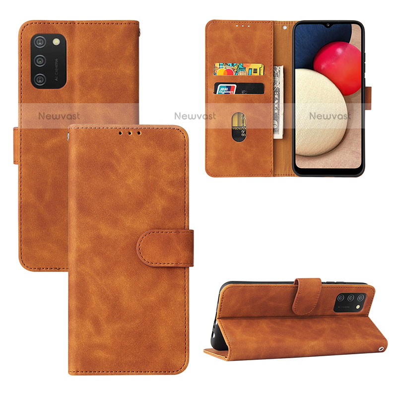 Leather Case Stands Flip Cover Holder L03Z for Samsung Galaxy A02s Brown