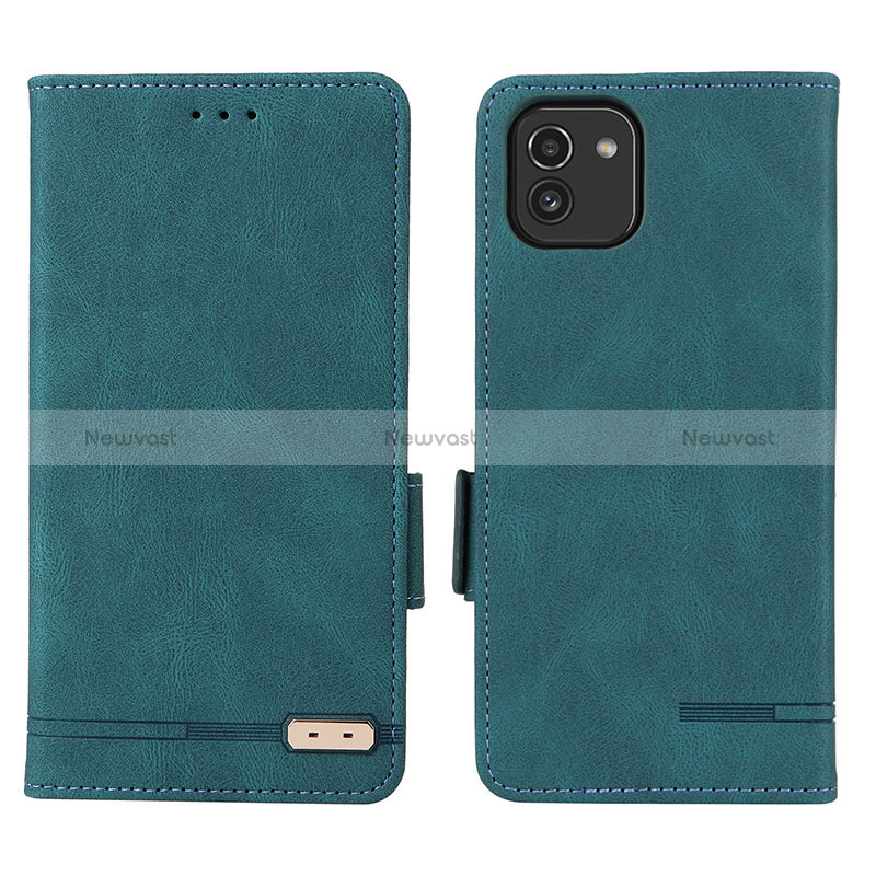 Leather Case Stands Flip Cover Holder L03Z for Samsung Galaxy A03 Green