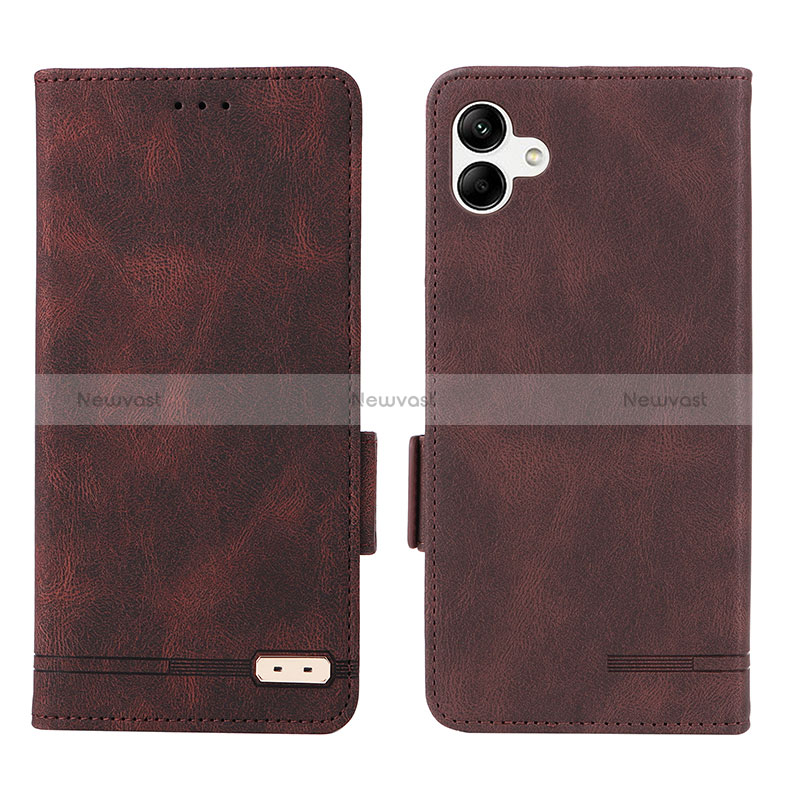 Leather Case Stands Flip Cover Holder L03Z for Samsung Galaxy A05 Brown