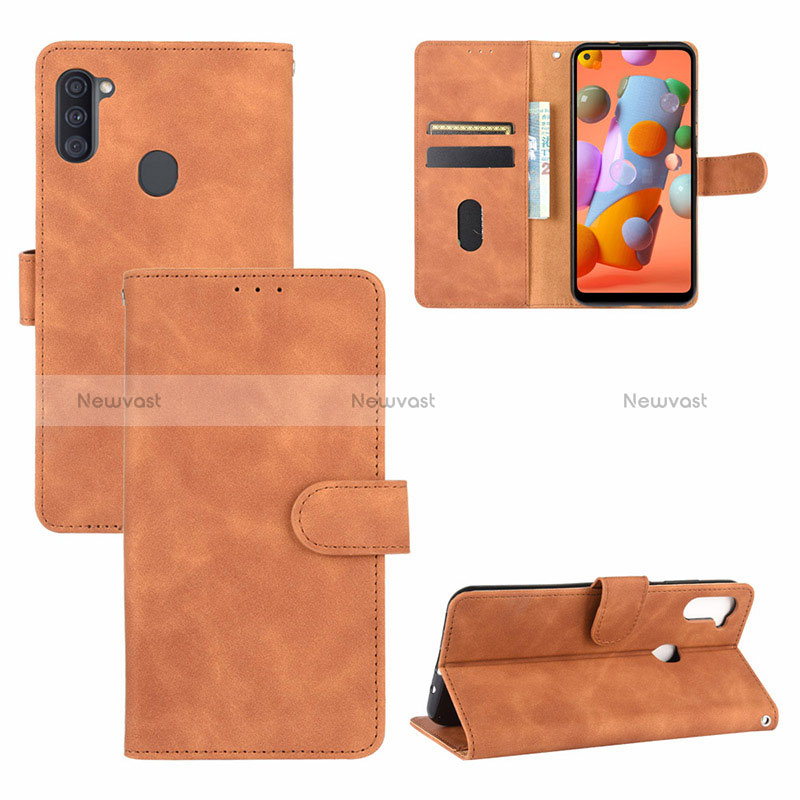 Leather Case Stands Flip Cover Holder L03Z for Samsung Galaxy A11 Brown