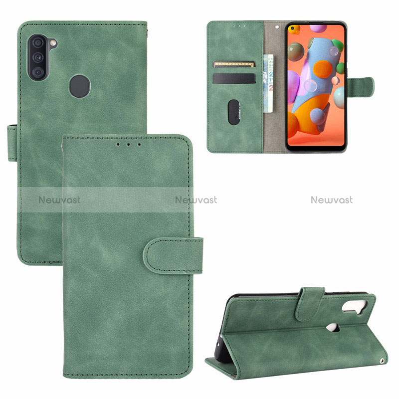 Leather Case Stands Flip Cover Holder L03Z for Samsung Galaxy A11 Green