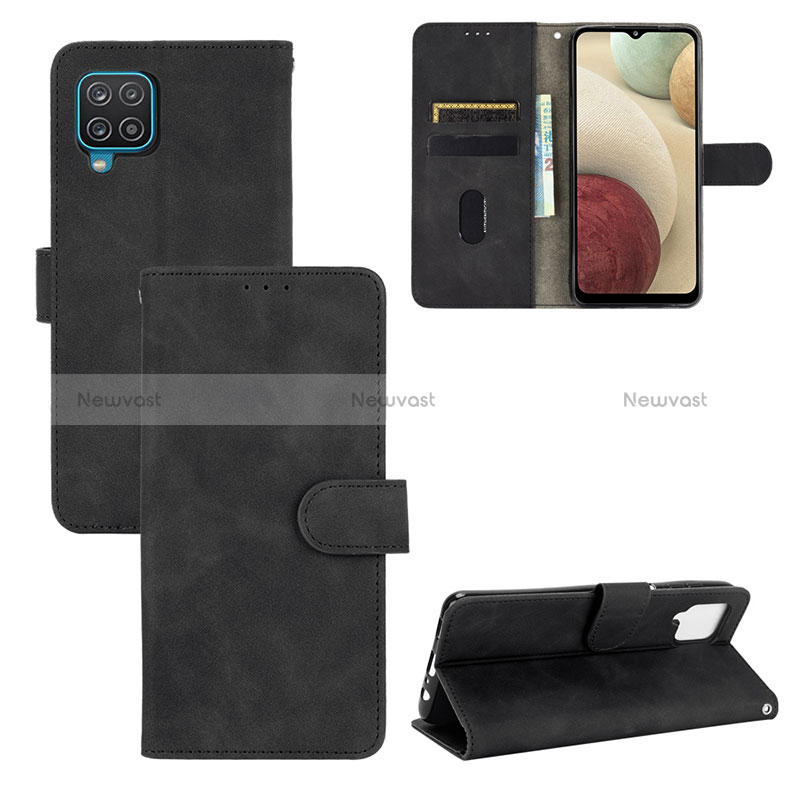 Leather Case Stands Flip Cover Holder L03Z for Samsung Galaxy A12 5G Black