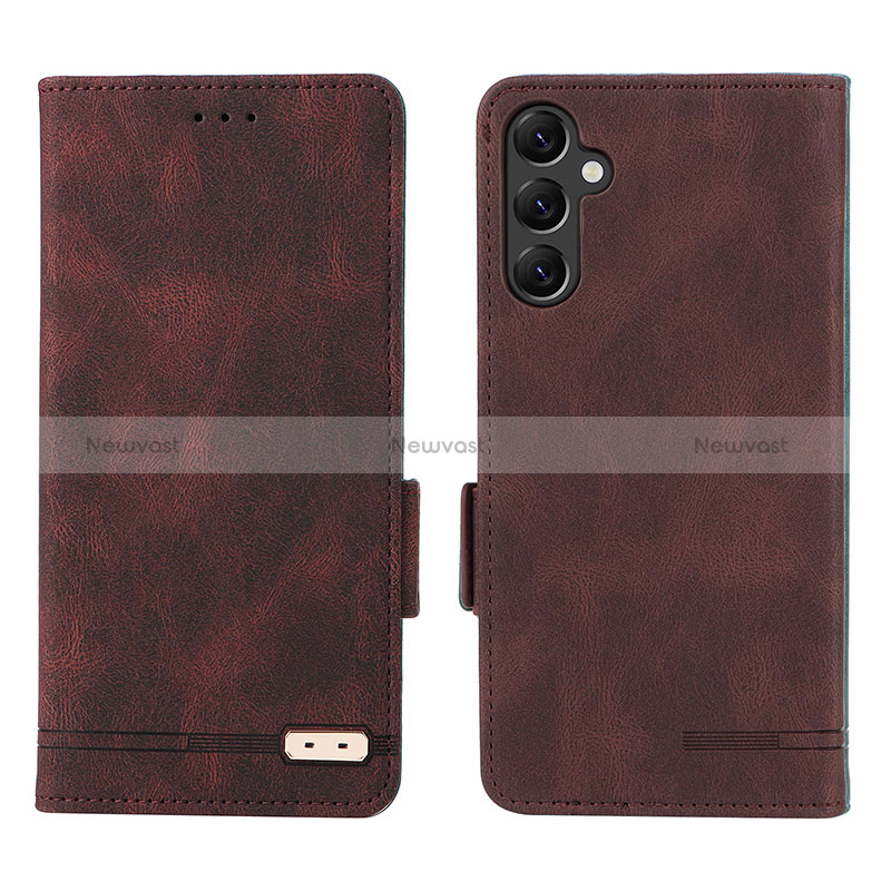 Leather Case Stands Flip Cover Holder L03Z for Samsung Galaxy A14 4G Brown