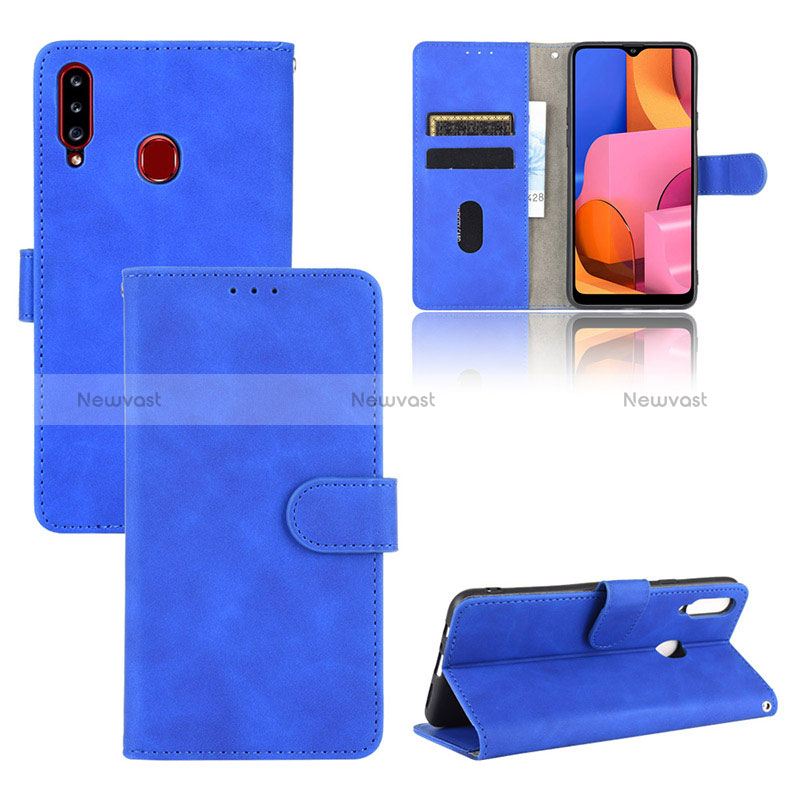 Leather Case Stands Flip Cover Holder L03Z for Samsung Galaxy A20s Blue