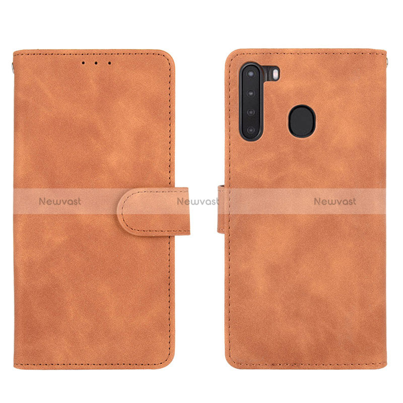 Leather Case Stands Flip Cover Holder L03Z for Samsung Galaxy A21 Brown