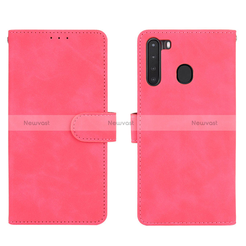 Leather Case Stands Flip Cover Holder L03Z for Samsung Galaxy A21 Hot Pink