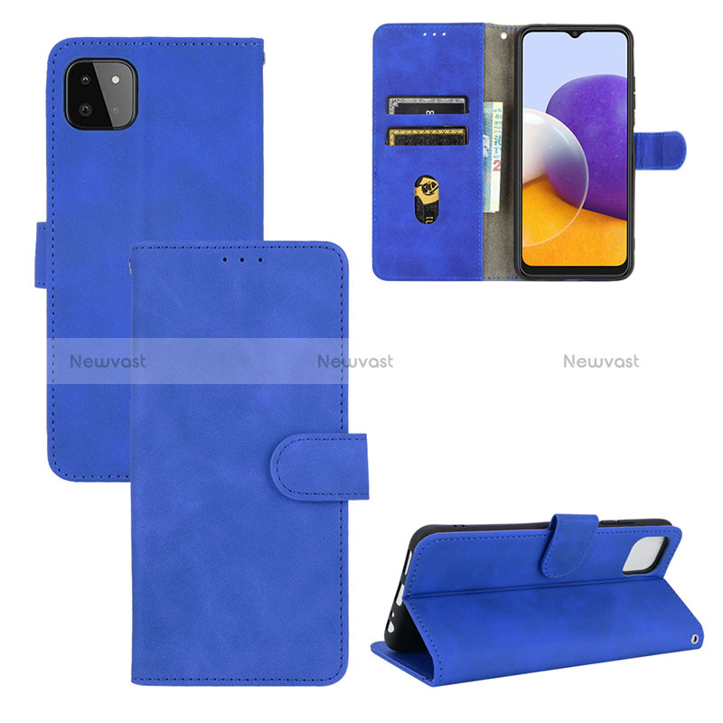 Leather Case Stands Flip Cover Holder L03Z for Samsung Galaxy A22 5G Blue