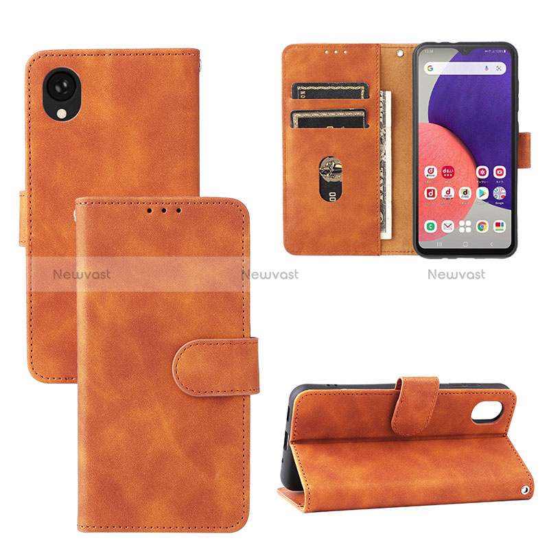 Leather Case Stands Flip Cover Holder L03Z for Samsung Galaxy A22 5G SC-56B Brown