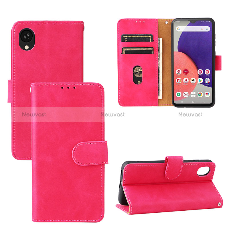 Leather Case Stands Flip Cover Holder L03Z for Samsung Galaxy A22 5G SC-56B Hot Pink